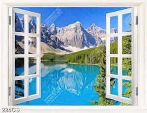 Tranh decor tường cửa sổ bên núi rừng in uv