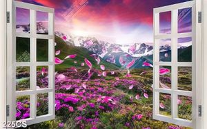 Tranh phong cảnh những cánh hoa rơi bên cửa sổ đẹp