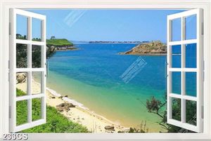 Tranh biển và ô cửa sổ trang trí phòng ngủ