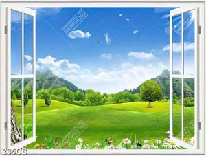 Tranh cửa sổ và đồi cỏ xanh decor tường đẹp nhất