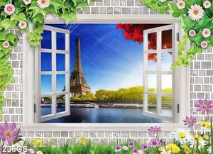 Tranh tháp Eiffel đẹp bên ô cửa sổ in kính