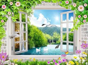 Tranh thiên nhiên bên khung cửa sổ decor phòng ngủ