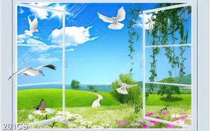 Tranh cửa sổ thiên nhiên xanh mát file gốc in kính
