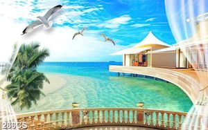 Tranh ban công bên bờ biển chất lượng cao