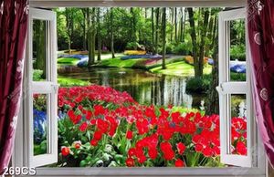 Tranh cửa sổ và hoa bên dòng nước đẹp nhất