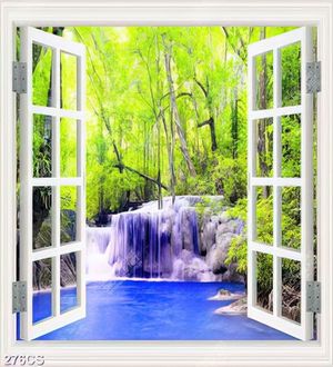 Tranh cửa sổ và thác nước phong thủy gắn tường