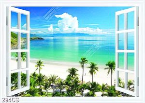 Tranh cửa sổ và bãi biển trang trí phòng khách