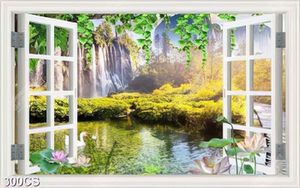 Tranh thiên nhiên giao hoan bên ô cửa sổ in kính
