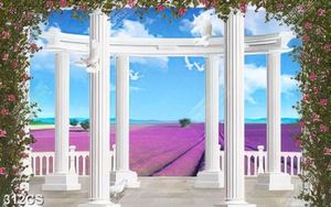 Tranh decor tường khung cửa và vườn hoa oải hương đẹp nhất