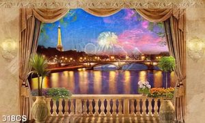 Tranh ban công bên dòng sông về đêm in uv