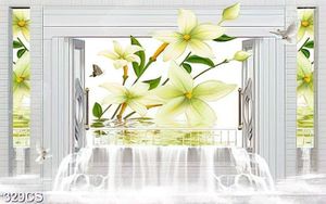Tranh 3D hoa bên khung của sổ chất lượng cao