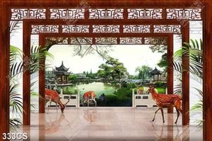 Tranh phong cảnh bên khung cửa file psd