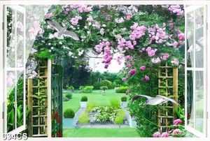 Tranh cánh cổng và dàn hoa vào khu vườn nhỏ xanh mát chất lượng cao