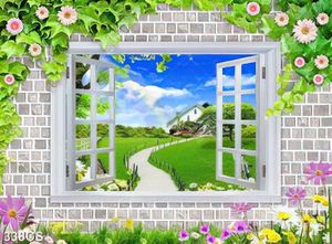 Tranh 3D gắn tường cửa sổ và con đường dẫn vào ngôi nhà đẹp nhất