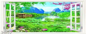 Tranh khung cửa sổ vào hồ sen file gốc