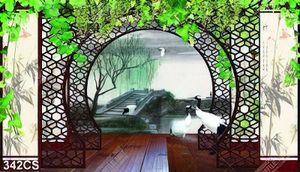 Tranh 3D phong thủy trang trí tường khung cửa gỗ nghệ thuật