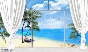 Tranh cửa kính nhìn ra bờ biển đẹp chất lượng cao