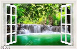 Tranh trang trí tường thác nước và ô cửa sổ file psd