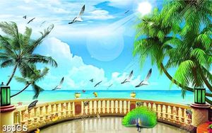 Tranh ban công bên bờ biển in kính