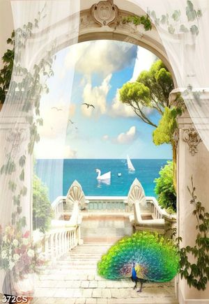 Tranh ban công và biển khổ dọc file psd