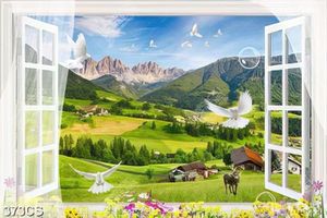 Tranh cửa sổ nhìn ra thung lũng và ngôi làng trang trí tường
