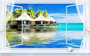Tranh biển và cửa sổ decor tường
