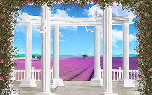 Tranh ban công bên cánh đồng hoa oải hương trang trí phòng khách