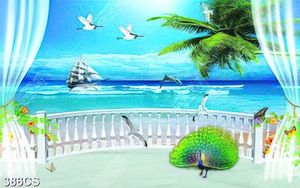 Tranh ban công và chiếc thuyền trên biển xanh