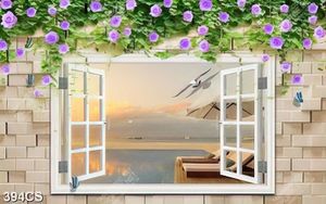 Tranh 3D hoa bên khung cửa sổ in uv