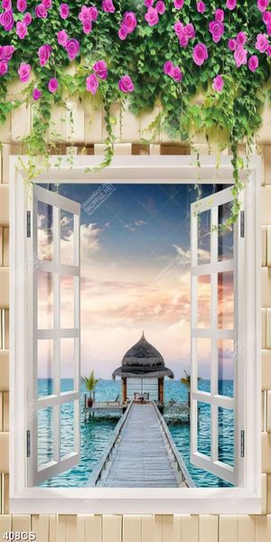 Tranh 3D cửa sổ và biển chất lượng cao in kính