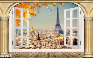 Tranh 3D cửa sổ hướng ra thành phố lớn