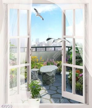 Tranh trang trí tường góc nhỏ ban công hướng ra thành phố lớn