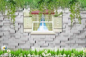 Tranh 3D dán tường cửa sổ bên dàn dây leo in uv