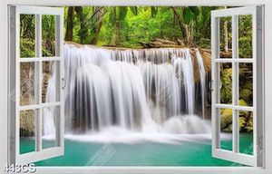 Tranh thác nước hùng vĩ bên cửa sổ trang trí phòng khách