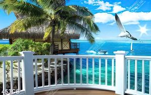 Tranh ban công bên bờ biển decor tường
