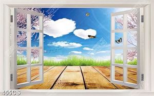 Tranh cửa sổ và bầu trời xanh decor phòng khách