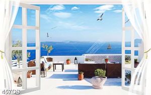 Tranh cửa sổ và ban công bên biển đảo file gốc