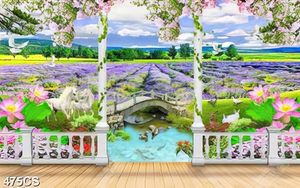 Tranh ban công và vườn oải hương tím chất lượng cao