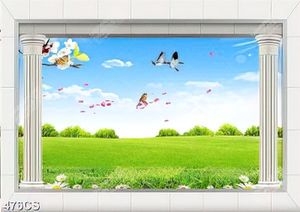 Tranh ban công bên cánh đồng cỏ xanh file psd