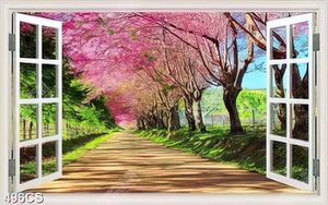 Tranh cửa sổ và cây hoa anh đào file psd