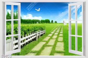 Tranh cửa sổ và cánh đồng màu xanh in uv