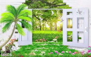 Tranh 3D khung cửa và cánh đồng cỏ xanh đẹp nhất