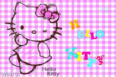 Tranh hello kitty nền carô