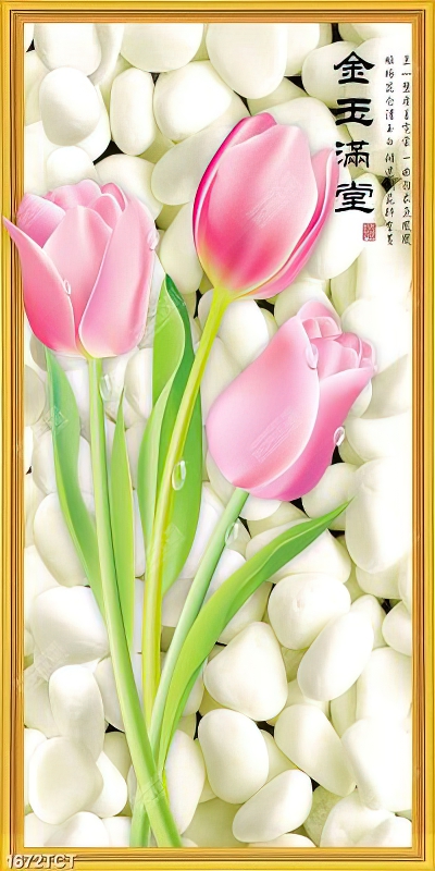 Tranh hoa tulip nền sỏi