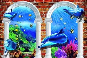 Tranh 3D đại dương và đàn cá heo trang trí tường đẹp