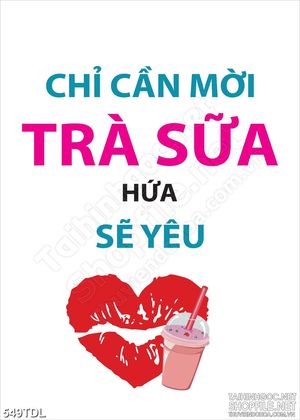 Tranh ca phe động lực tình yêu của ly trà sữa in treo tường