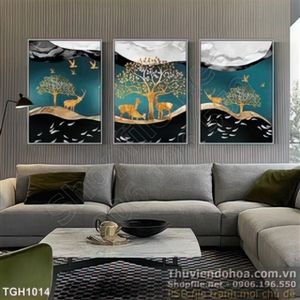 Tranh ghép lụa 3d đàn nai và cái cây lớn