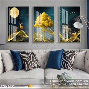 Tranh ghép trừu tượng mặt trăng cái cây lớn