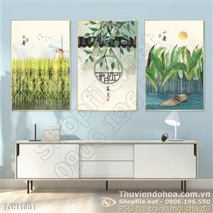Tranh ghép đồng lúa và cối xoay gió