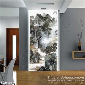 Tranh ghép sơn dầu sơn thủy 3d wall in psd